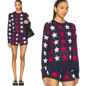 Beach Riot Star Print Knit Matching Set Sweater Shorts Red White Blue Size XL